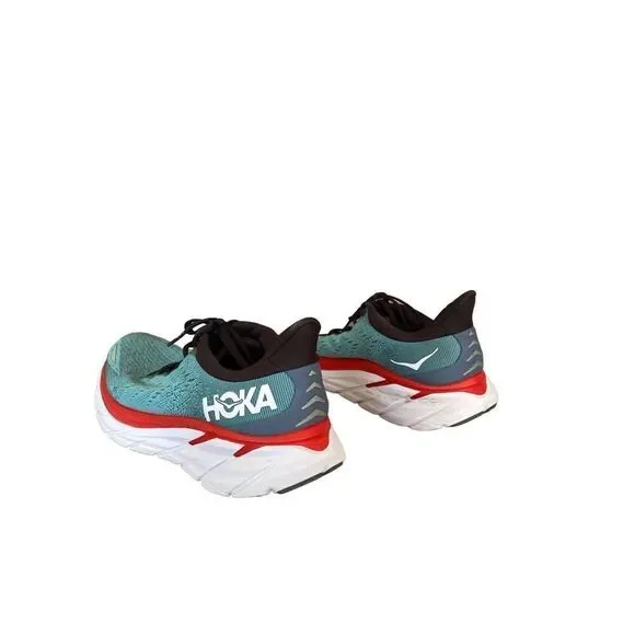 HOKA One One Men's Teal Lace Up Round Toe Clifton 8 Running Shoes Size 9.5D